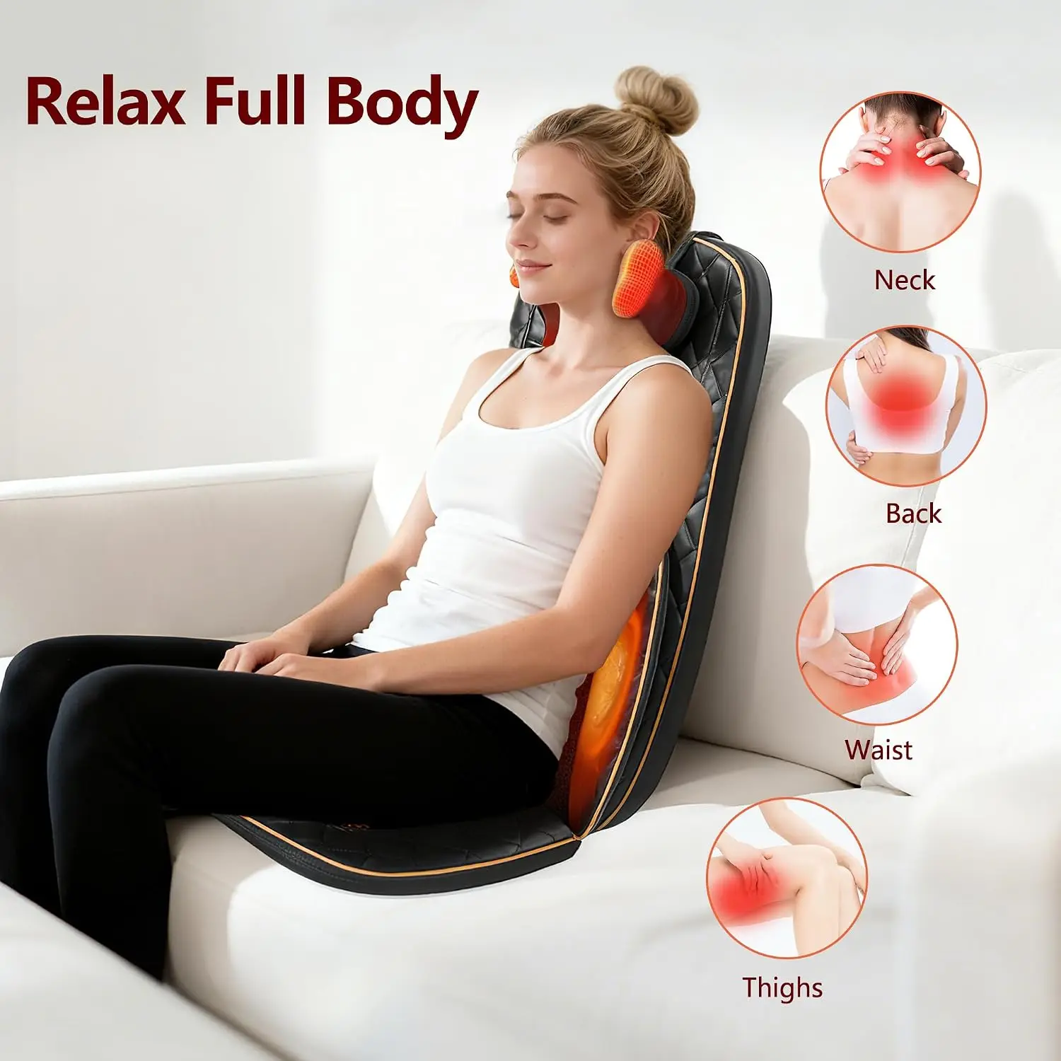 Shiatsu Neck and Back Massager with Heat, Full Back Massage Chair Pad | 2 Detachable Neck Heads, Adjustable Kneading and Rolling