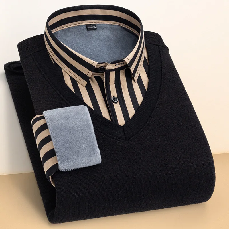 Herren Langarmhemd verdickt warm und Samt Business Casual ohne Bügeln Herbst und Winter bequem warm hohe Qualität