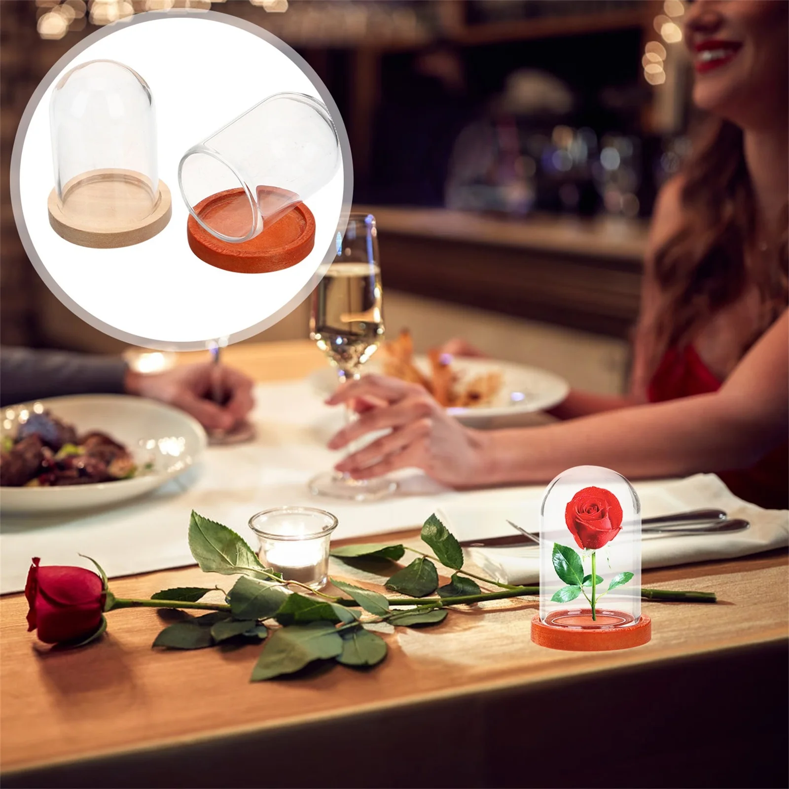 

10Pcs Mini Eternal Flower Cloche Glass Dome with Wood Base Small Display Case for Home Decor Rose Globe Clear Plant Cover