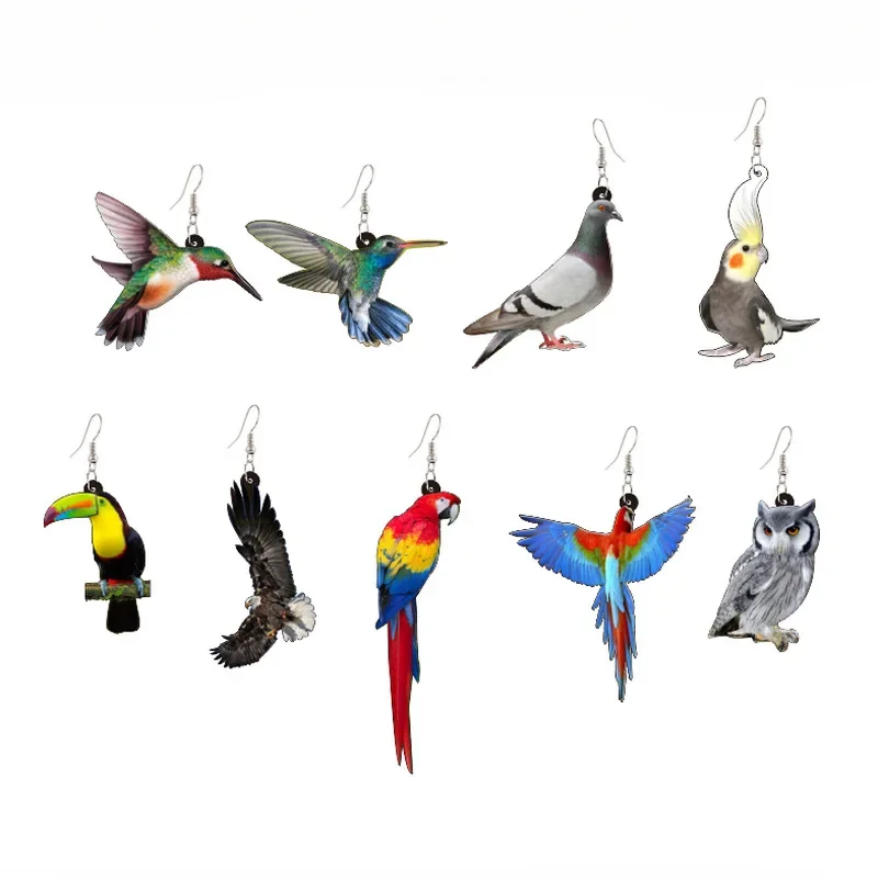 

Acrylic laser cutting hummingbird pigeon eagle owl parrot earrings for women