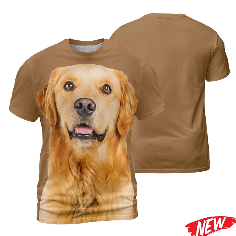 Hot Sale 3D Printing Dog Tshirt For Men Pets Golden Retriever Graphic Short Sleeve Tees Summer Street Outdoor Loose T Shirts
