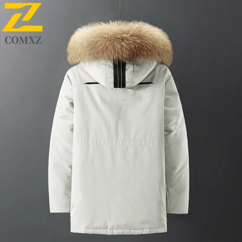 Men Fleece Hooded Waterproof Down Jacket Winter American Style Windproof Parka Thermal Casual Sports Thickened Puffer Outerwear