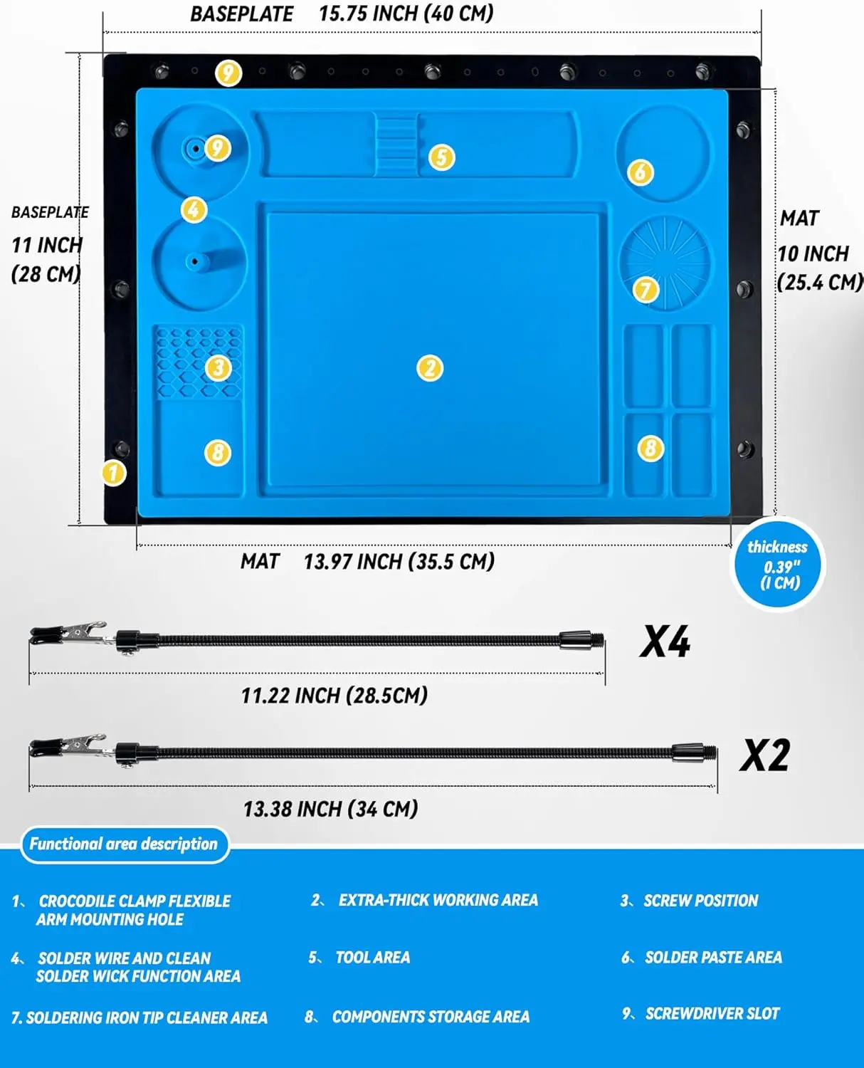 Helping Hands Soldering Station with 6 Flexible Arms, Heat-Resistant Silicone Mat for Electronic Repair & Jewelry DIY