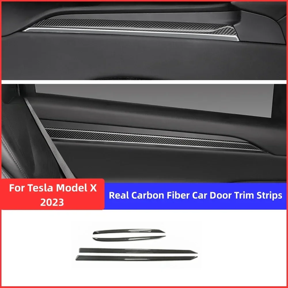 

For Tesla Model X S 2023 Car Door Decoration Strips Real Carbon Fiber Anti-Scratch Car Interior Modification Accessories