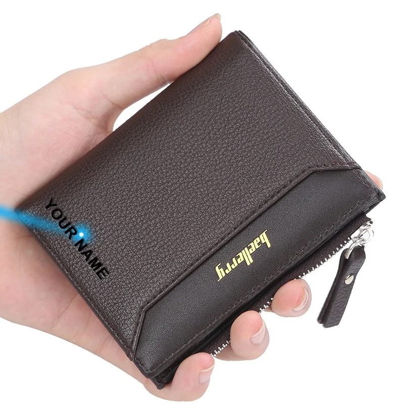 Free Engraved Custom Name Men Business Short Wallet Leather Multi-card Card Holder Zipper Purse Personalized Gift for Him Father