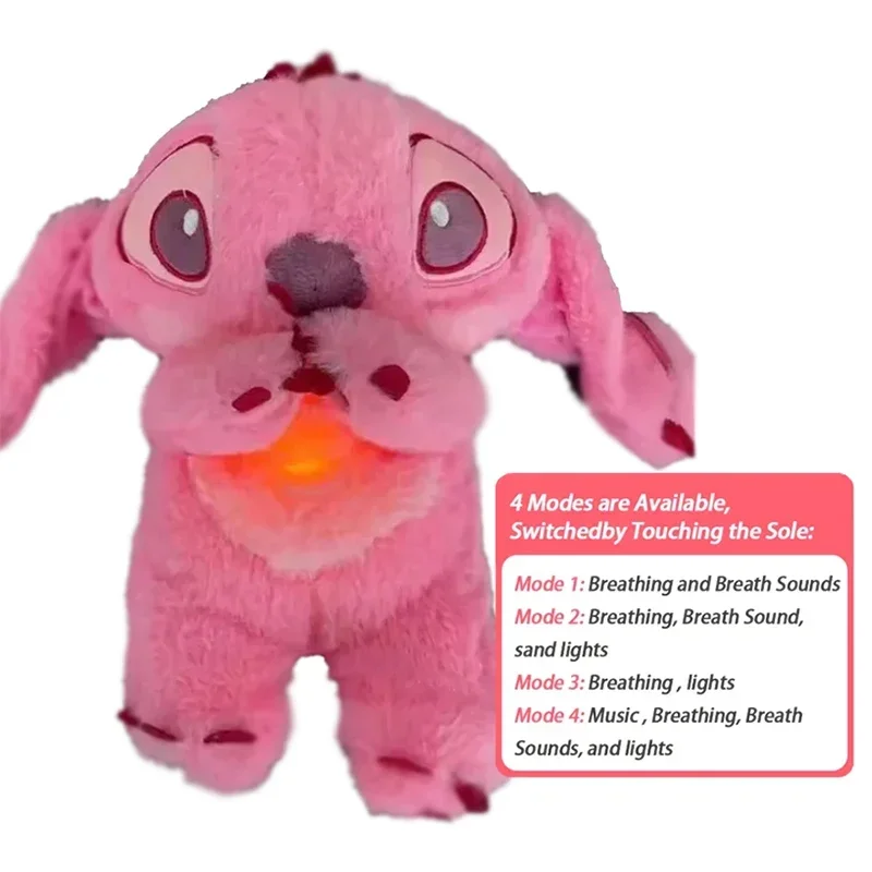 Pink Angel Stitch Plush Doll - Breathing Light & Music, Cute Anime Soothe Toy for Babies/Kids, Ideal Christmas/Birthday Gift