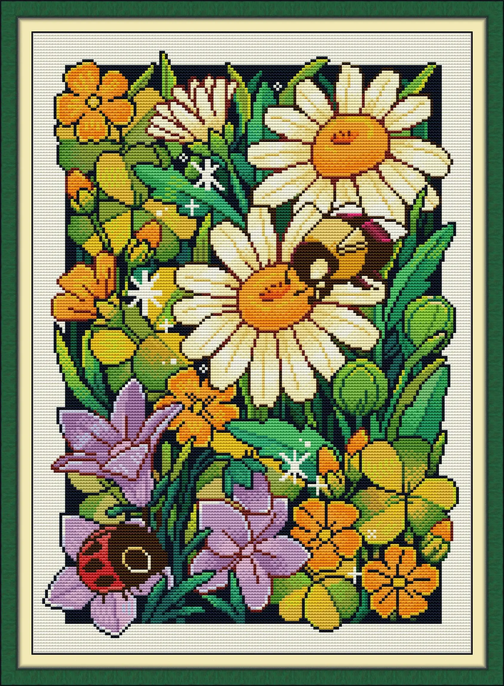 

Maydear Full Cross Stitch Kit,11CT/14CT/16CT/9CT Aida Fabric,DMC Threads Sewing Pattern Embroidery Set-Flowers in spring