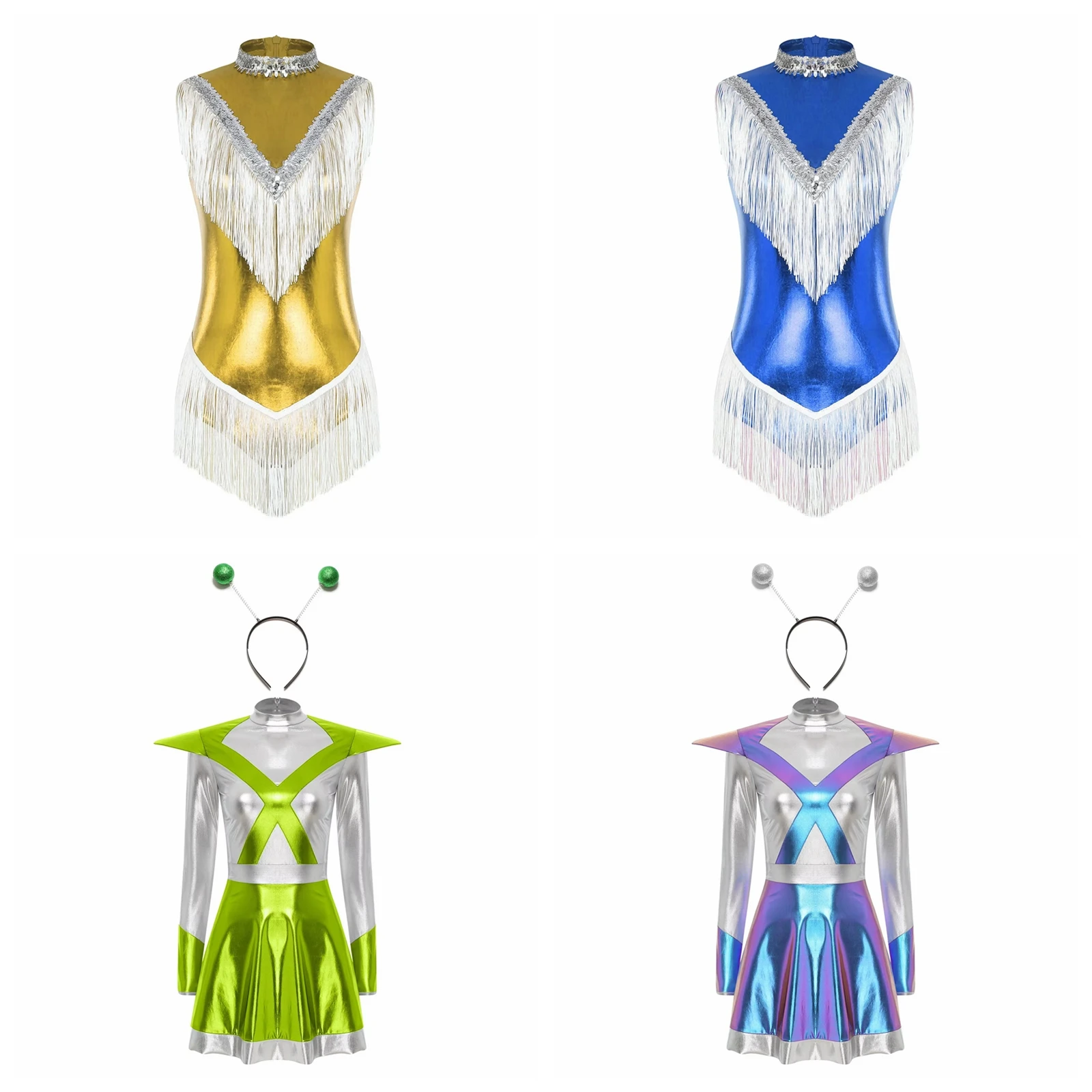 Women Galaxy Warrior Astronaut Fancy Dresses with Hair Hoop Roleplay Party Costumes Alien Robot Costume Outer Space Outfit