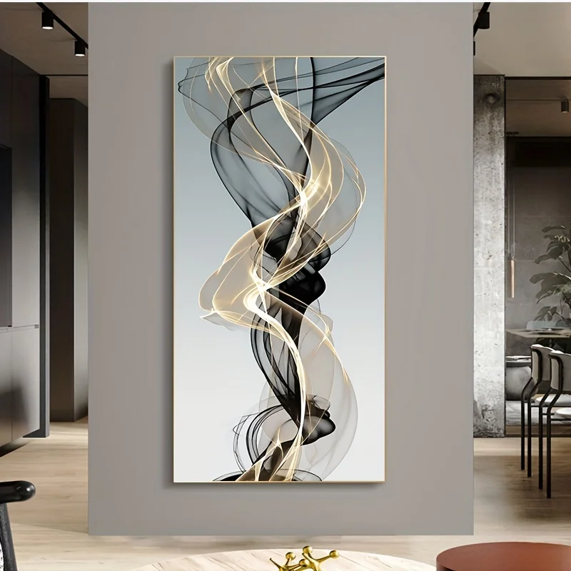 

Modern Abstract Ribbon Poster, Black and Gold Lines Canvas Wall Art, Frameless for Living Room, Bedroom, Dining Room Decoration