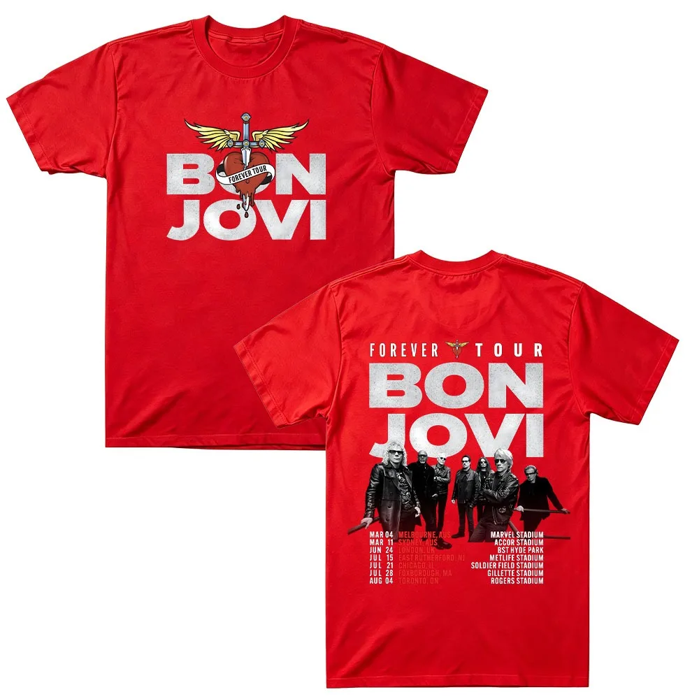 Bon Jovi Forever Tour 2027 T Shirts Unisex Women Men Pure Cotton Tees Rock Band Merch Streetwear Casual Top High Street Clothing