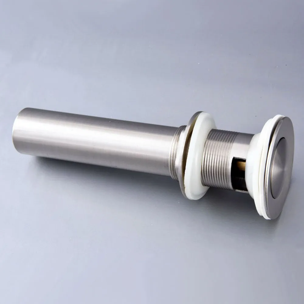 Brushed Nickel Brass Small Round Cap Pop Up Bathroom Sink Basin Waste / Drain With Overflow Bathroom Accessory msd073