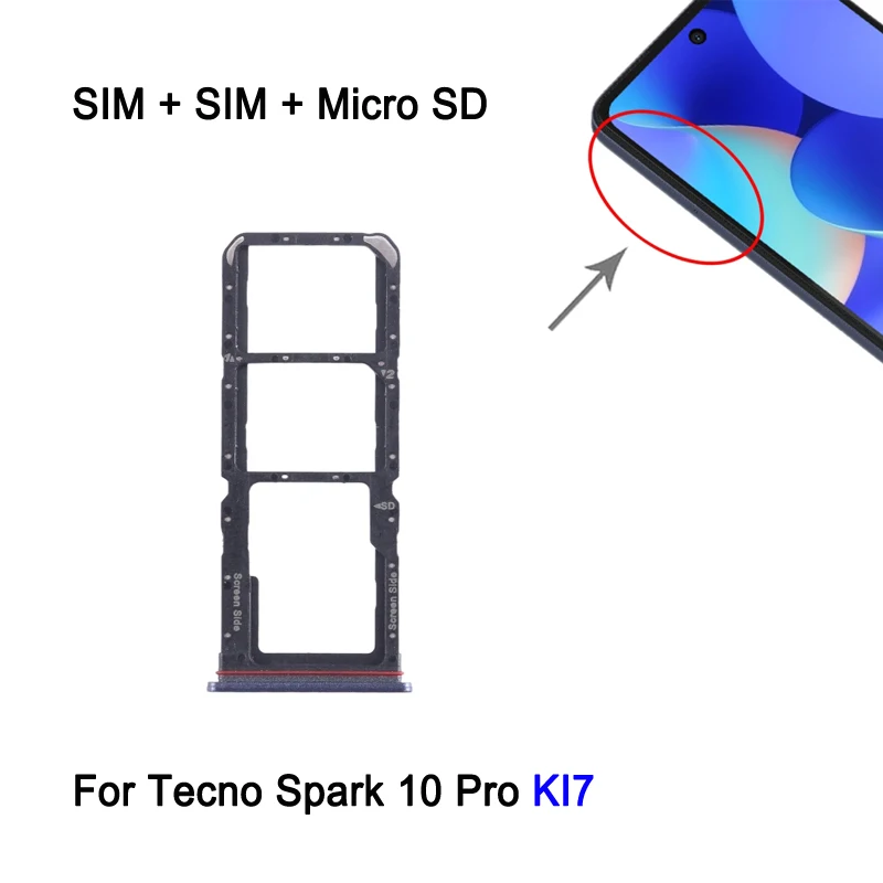 Dual SIM Card Tray For Tecno Spark 10 Pro KI7 SIM+SIM +Micro SD Card Tray Spare Part