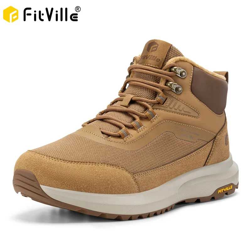 FitVille Men'S Wide Hiking Shoes Autumn Winter Snow Boots Fur Lining Cold‑Resistant Warm Non‑Slip Winter Footwear For Outdoor