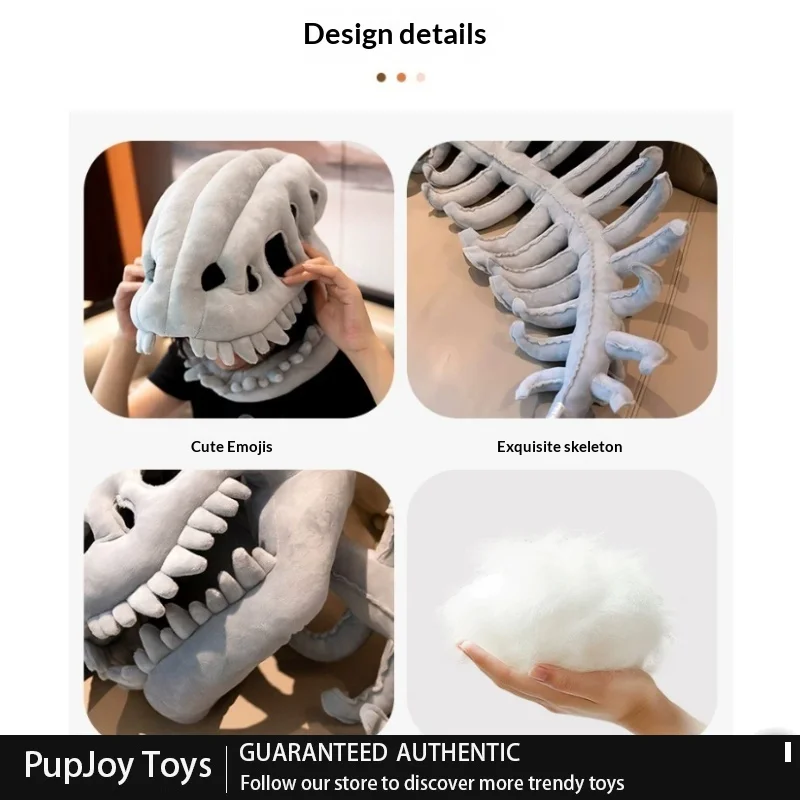 Chapeau en peluche de squelette de dinosaure générique, ensemble complet, costume de cosplay amusant, accessoire de tête pour adultes, idéal pour les fêtes, les spectacles, les séances photo, cadeau d'Halloween.