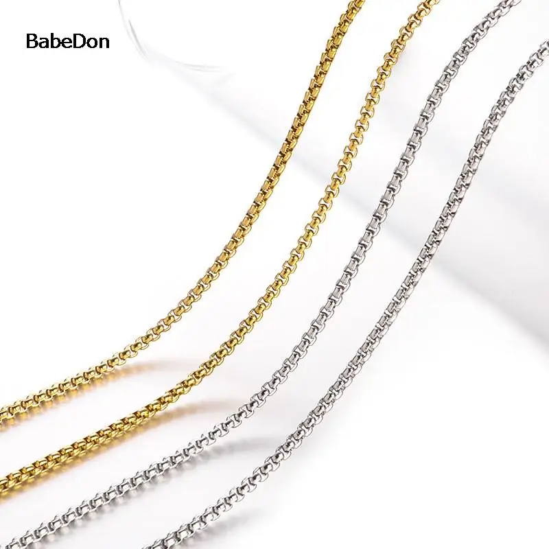 BabeDon Rope Chain Box Necklace Stainless Steel Chains Link Necklaces Pendant DIY Jewelry Never Rub Off 2MM 2.5MM 3MM 4MM
