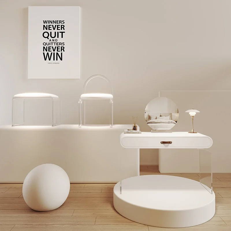 Makeup Vanity Table Set with Mirror and Light Silicon leather  Modern Makeup Vanity Dressing Desk with Drawers