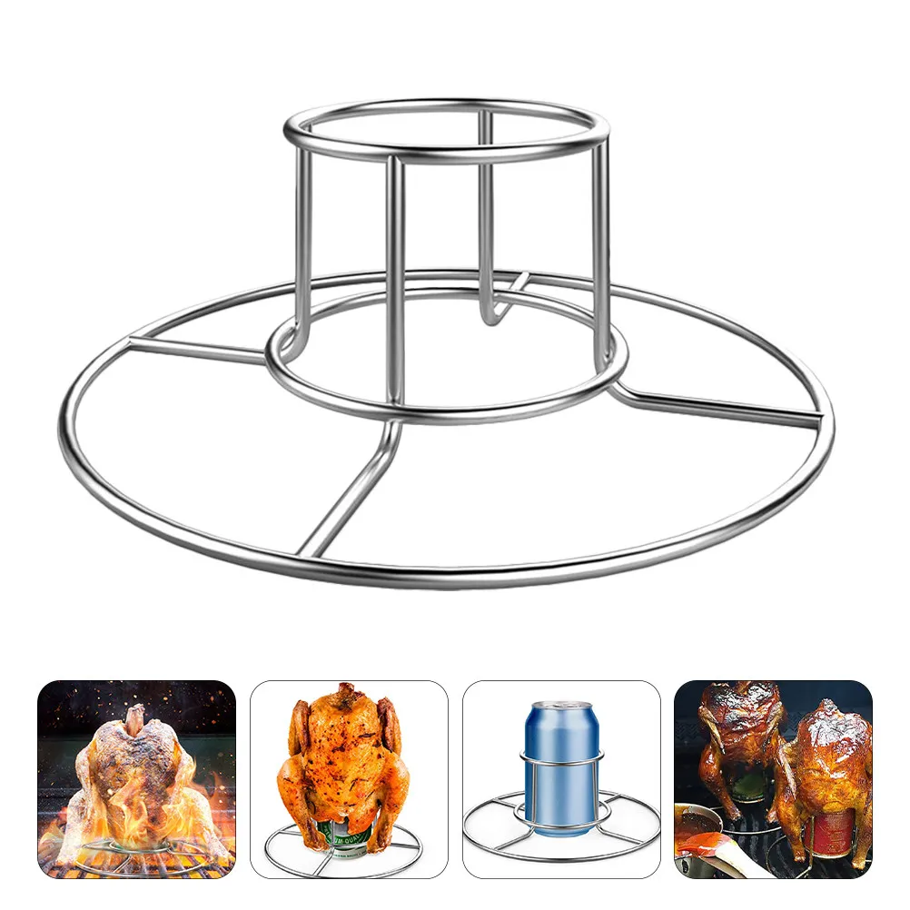 

2Pcs Beer Stand Chicken Grilled Rack Stainless Steel Round Bbq Roasting Holder Outdoor Picnic Grill Shelf Chicken Grilled Rack