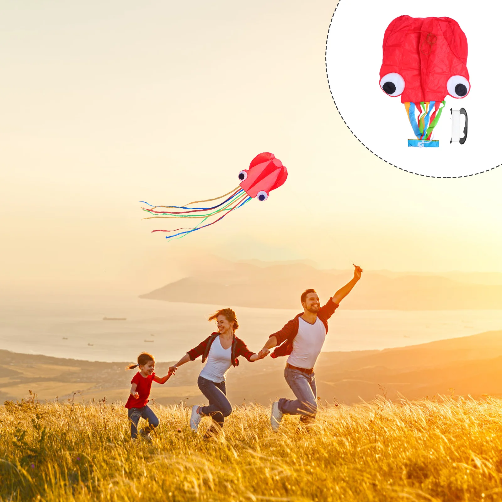 Red Octopus Kite Long Tail Cloth Flying Item Creative Kids Outdoor Play Hand-Eye Coordination Exercise Family Time