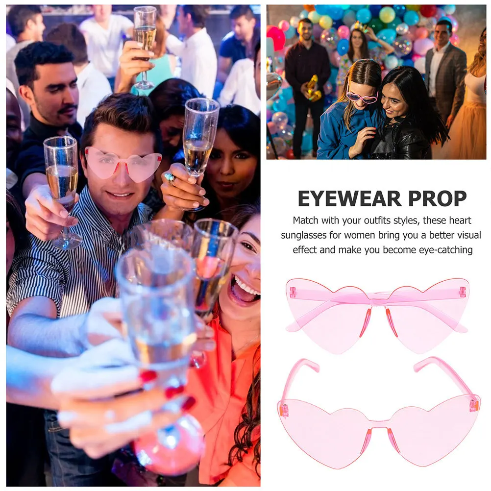 

4Pcs Heart Sunglasses Rimless Party Supplies Trendy Frameless Glasses for Women Beach Vacation Outdoors Heart Shape Sunglasses