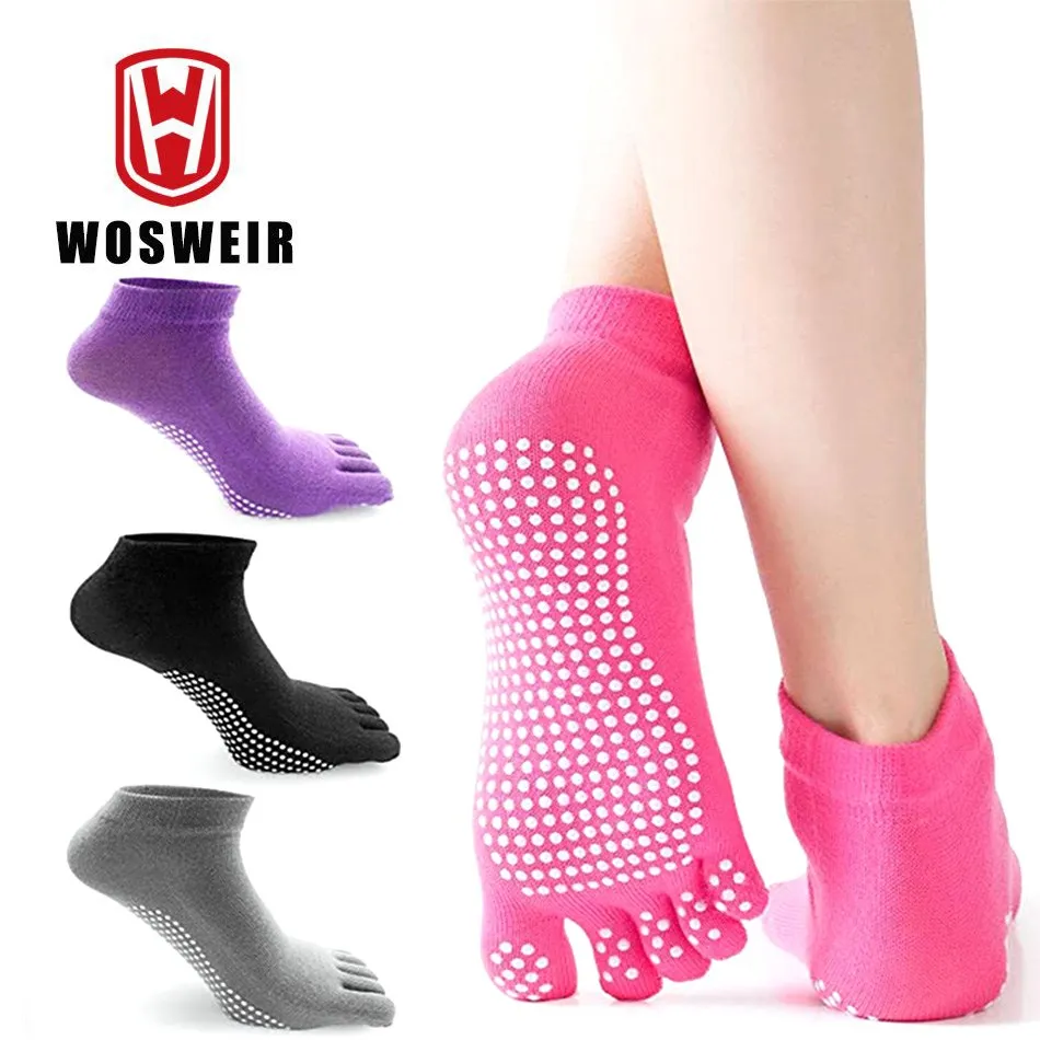 WOSWEIR 1 Pair Women Sports Yoga Socks Five Finger Slipper Anti Slip Lady Pilates Ballet Heel Professional Dance Protector