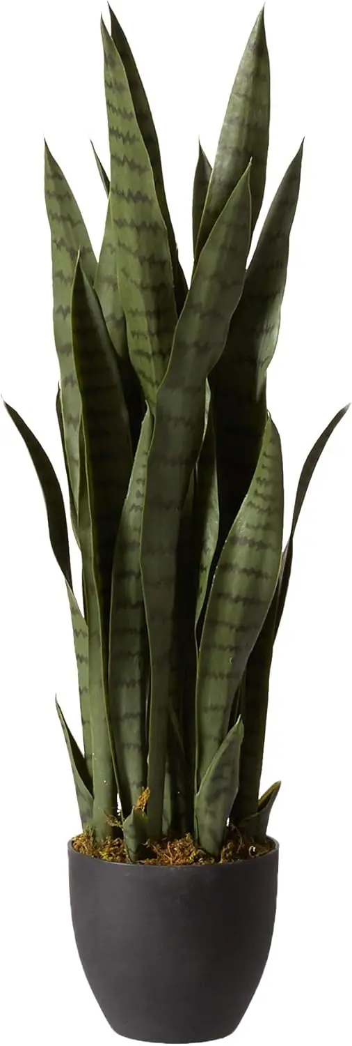 

35in Artificial Sansevieria Plant with Black Planter, Lifelike Green Decor for Home or Office