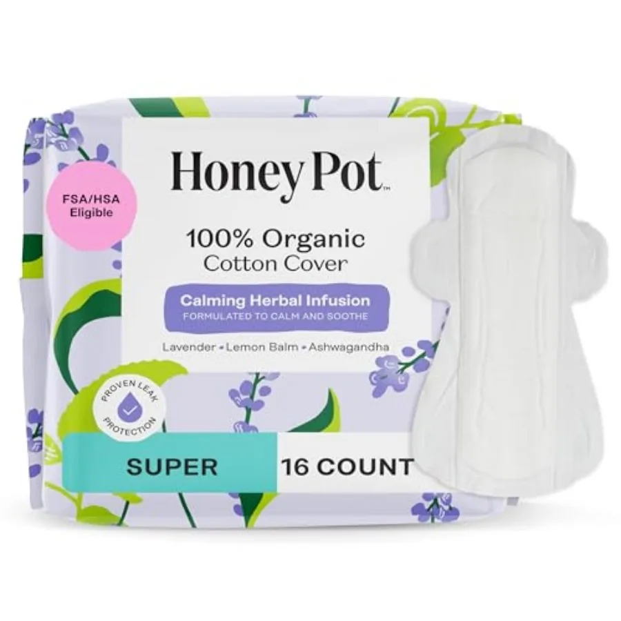 

oney Pot - Calming erbal Super Sanitary Pa Women - 00% Organic Cotton Top Seet - Care - Non Cooling - Calming erbs of Lavende