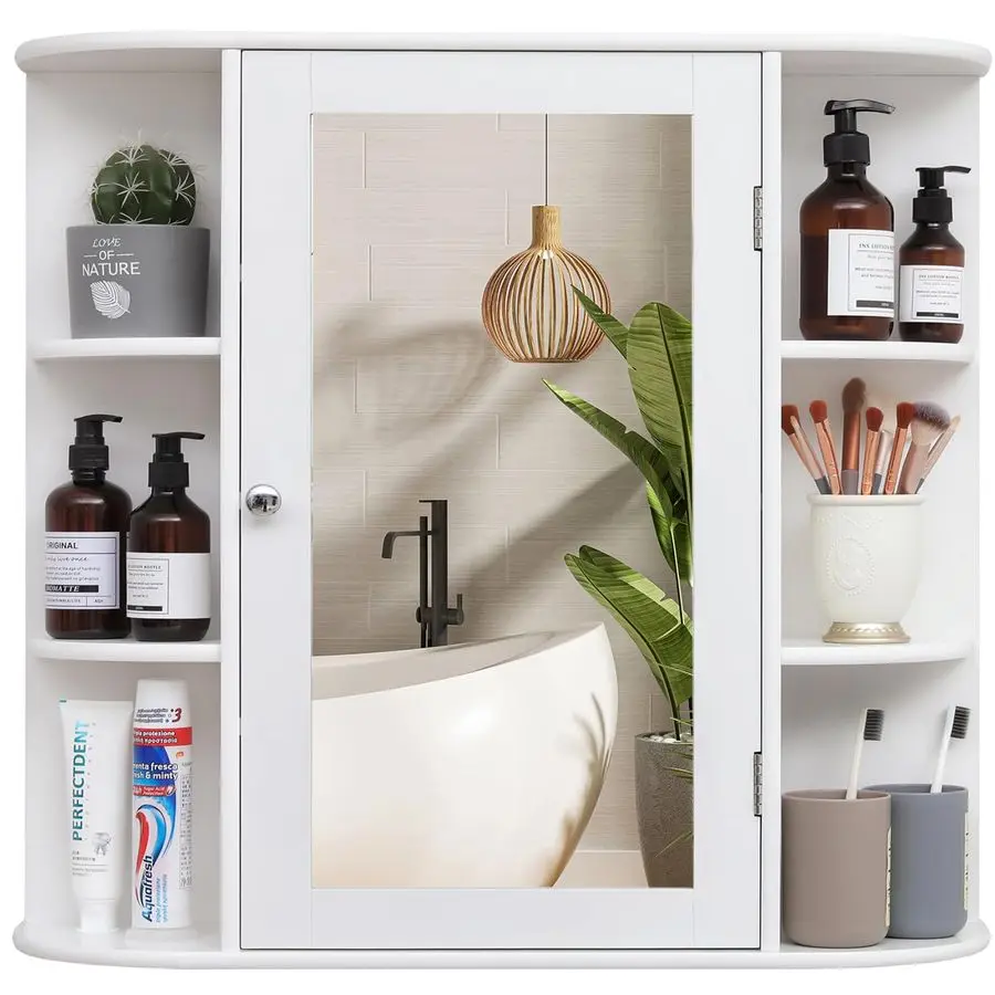 

Bathroom Medicine Cabinet with Mirror, Bathroom Wall Cabinet with 2 Adjustable Shelves amp 6 Open Shelves, Medicine Cabinet Org