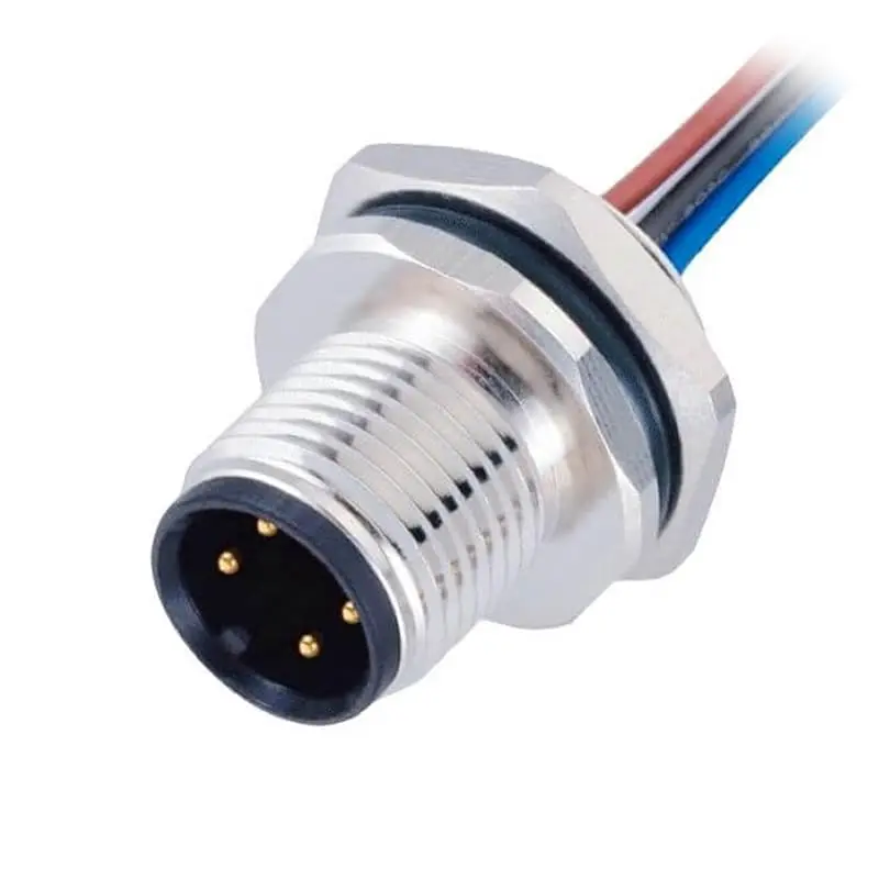 M12 4-Pin A-Code Male Panel Mount Connector,Straight Plug with 1 Meter Cable, IP67 Rated,for Sensor & Actuator Connection