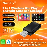 NaviFly online upgrade 2 to 1 Wireless Car-play Android Auto Car Adapter Plug and Play Supports both Wired CP and AA Connects BT