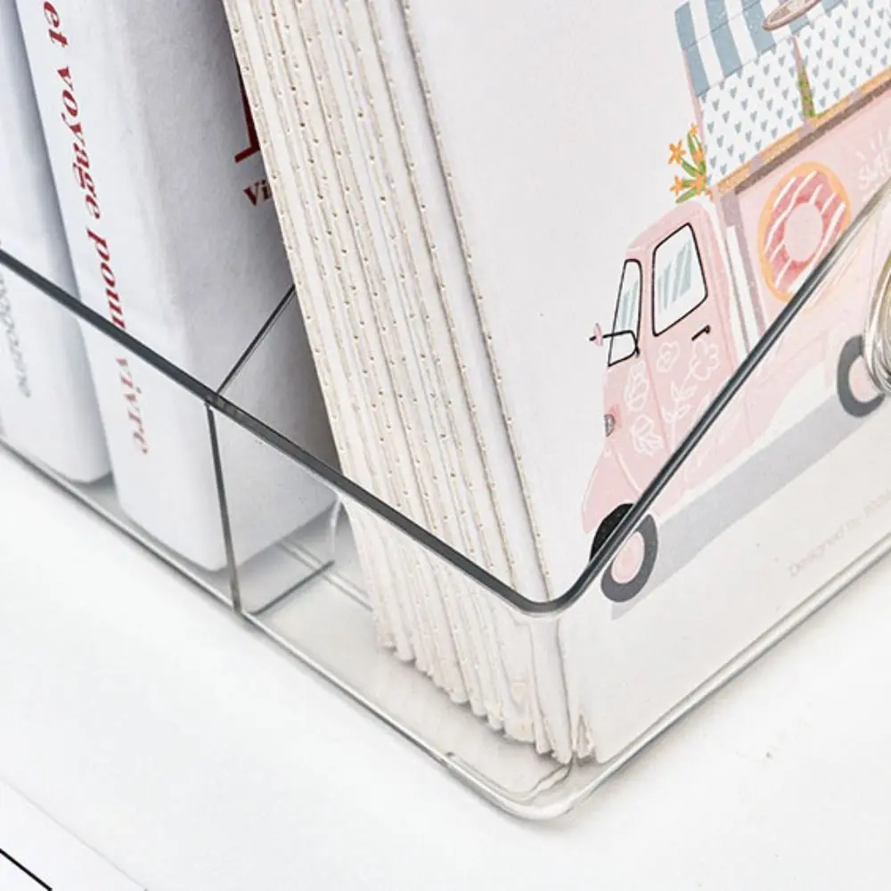 Desktop Organizer Portable Handle Bookends Save Space Display Divider Book Stand Clear PET Stationery Storage Box Student