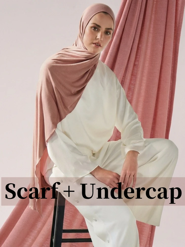 

29 Colors Modal Jersey Hijab Scarf + Undercap Set Premium Soft Elastic Cotton Muslim Head Wrap Turban Bonnet Saudi Hijab