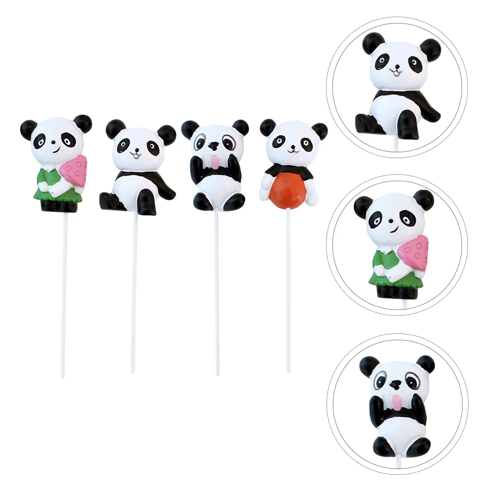 

4 Pcs Decorations Cake Decorating Add- Birthday Panda for Resin Picks Topper Cupcake