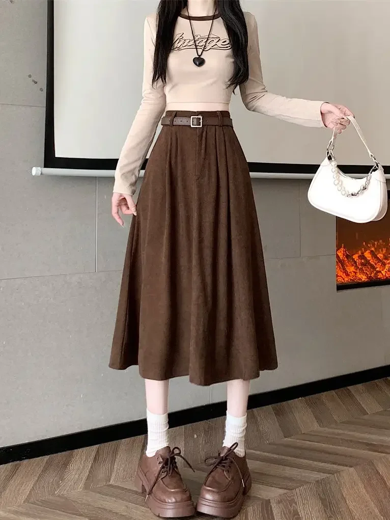 Women's Corduroy Skirt Autumn Winter 2024 Retro High Waist Skirts Korean Fashion Female Stylish Clothes Style Gothic Beach Rave