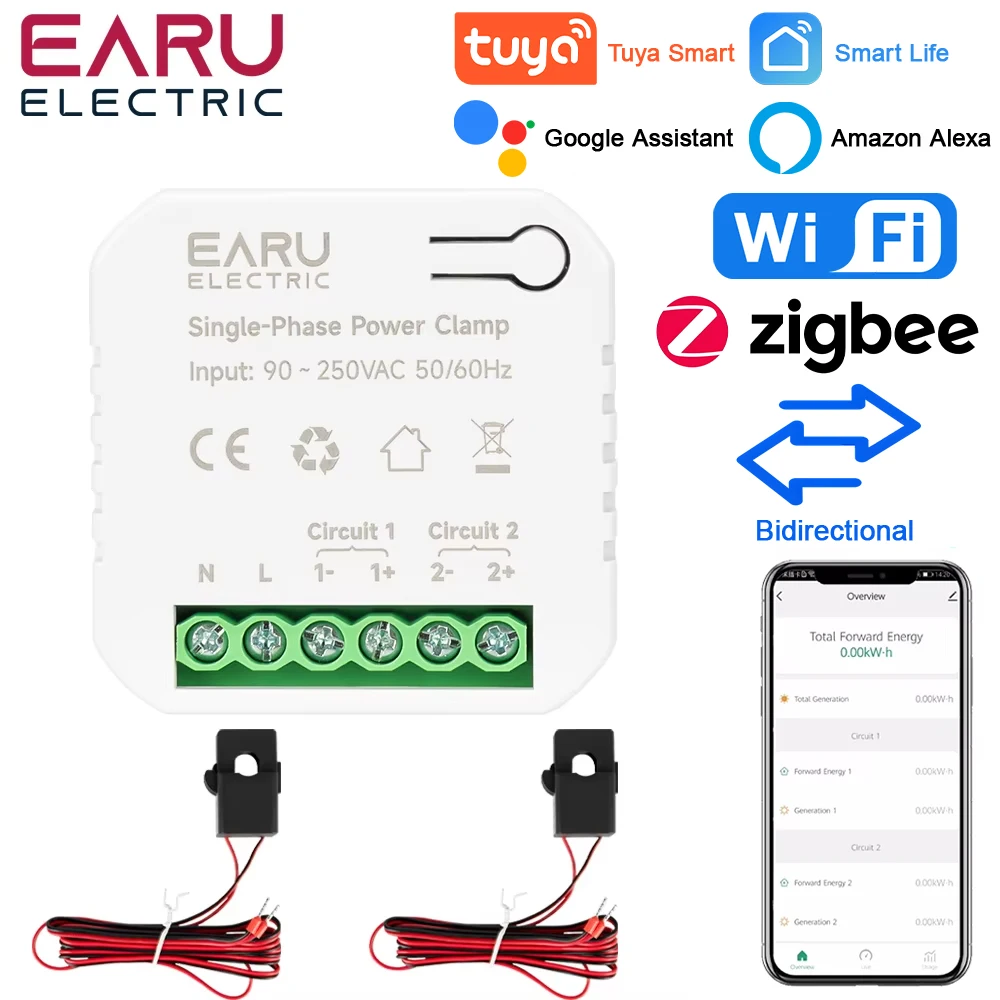 Tuya Smart ZigBee WiFi Energy Meter Solar PV System Power Production Consumption Bidirectional Monitoring Meter APP Control CT