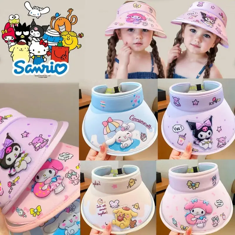 Sanrio Sunscreen Hat Cinnamoroll My Melody Kuromi Pompompurin Anti-Uv Sunshade Cap Large Tongue Sun Hat Kids Birthday Gifts