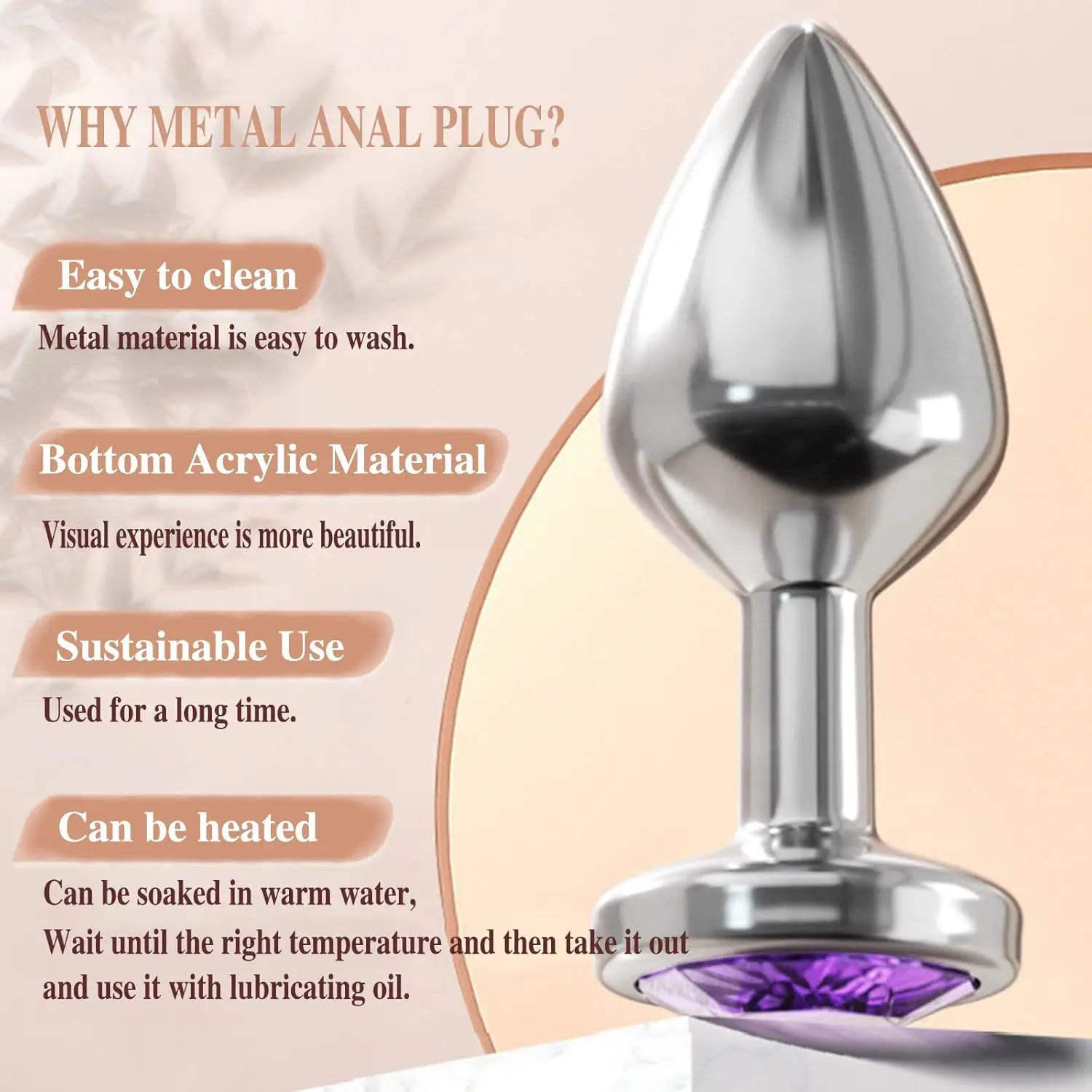 Metal Butt Anal Trainer Jewel Butt Plug Kit S&M Woman Men for Beginners Medium/Small 2Pcs Set