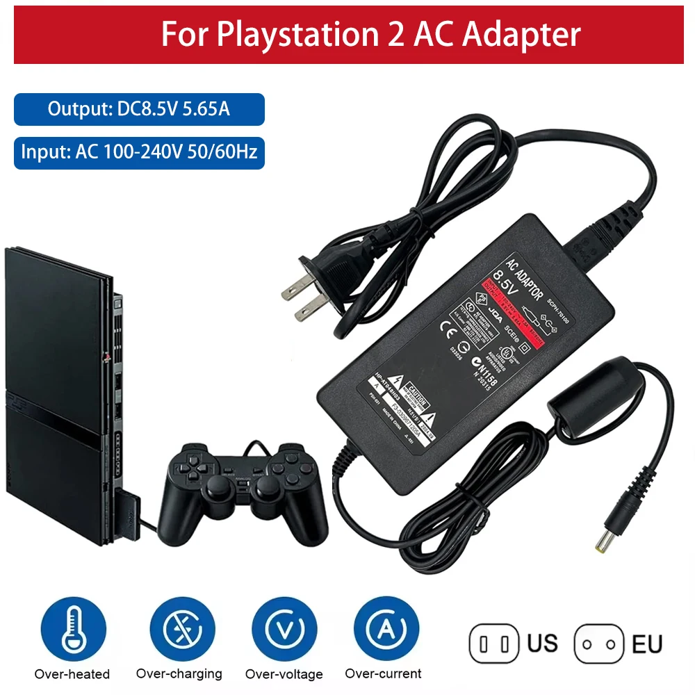 الاتحاد الأوروبي شاحن تيار متردد إمدادات الطاقة لوحدة التحكم PS2/PS2 سليم 70000 الولايات المتحدة التوصيل كابل شحن جديد لملحقات Platstation 2