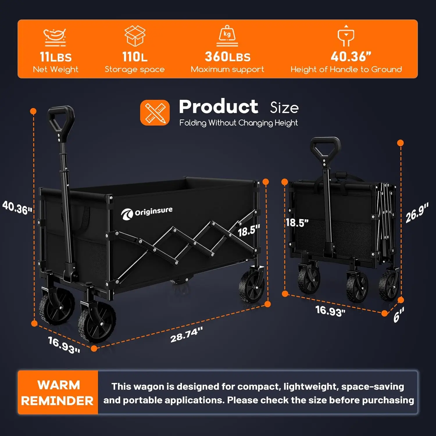 Carrello pieghevole, leggero, portatile, resistente, con ruote, per campeggio all'aperto, shopping, giardino, grande capacità