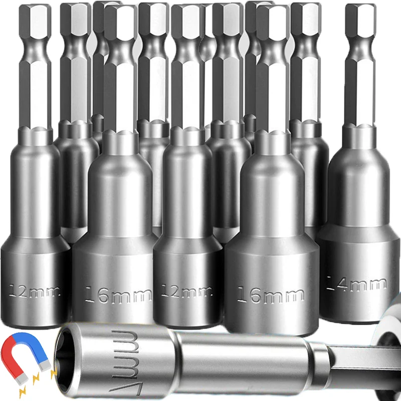 Magnetic Hex Shank Impact Nut Bolt Drill Bit Electric Drill Wrench Tools Hex Screwdriver Sockets Adapter Sleeves 80mm Deepen