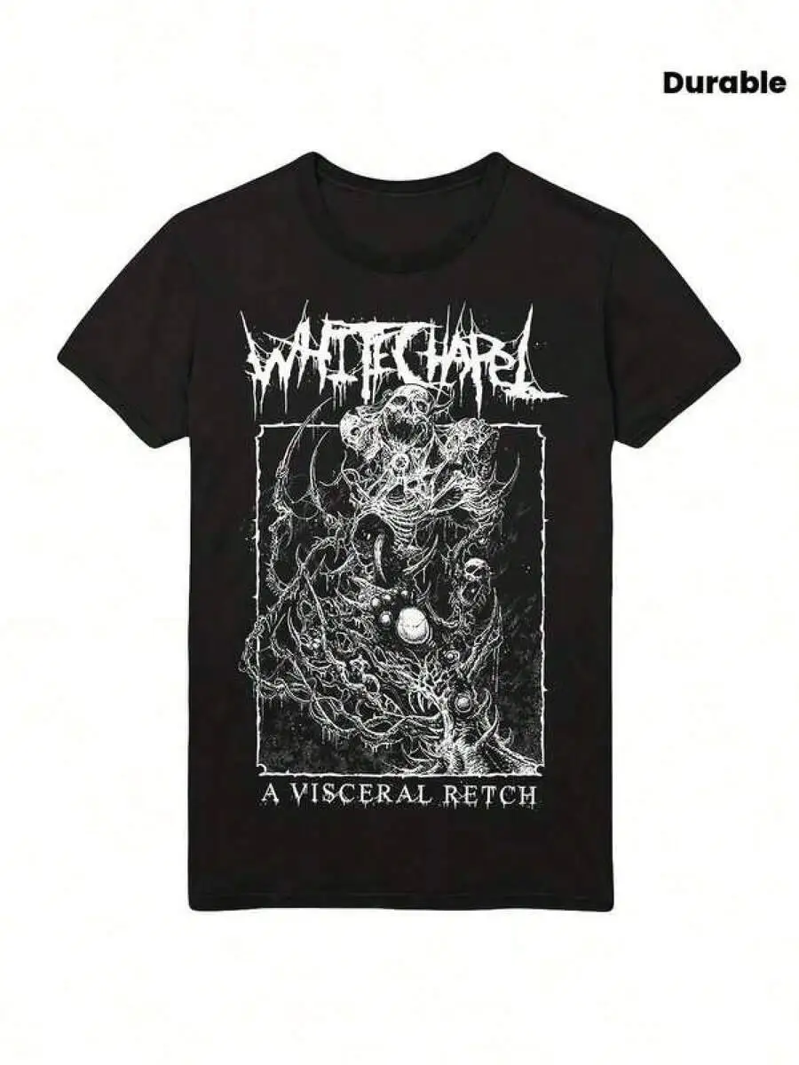T Print ,Graphic-Cotton Tees Size Plus, Cartoon Round Neck Short Sleeve, Whitechapel Deathcore T-Shirt - Heavy Logo Album Art,