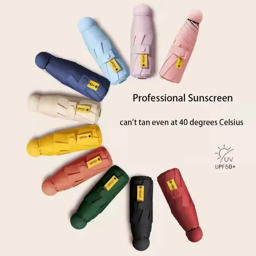 Mini Portable Folding Capsule Umbrellas Ultralight Sunny Rainy Pocket Umbrella UV Protection Paraguas for Daily Use and Travel