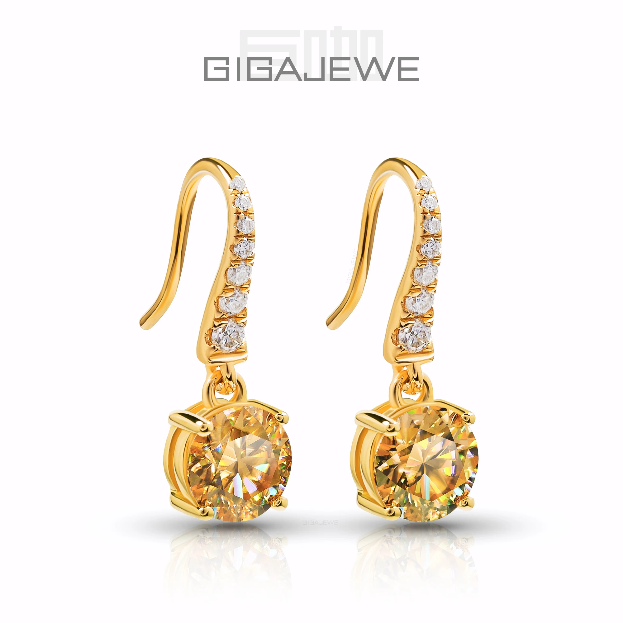 GIGAJEWE 2ct Moissanite Dangle Earrings S925 Silver Gold Plated Diamond Test Passed Elegant Jewelry for Women