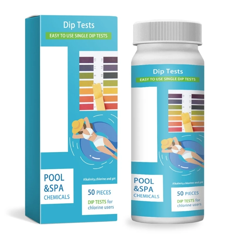 

Set of 50 Easy to Use Swimming Pool Testing Strips Chlorine Alkalinity Tester Paper 3 in 1 Water Quality Test Supplies