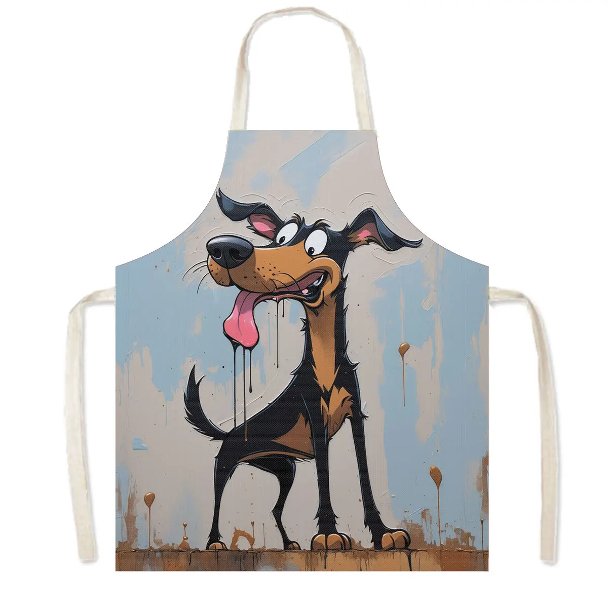 Acrylic Painting Animal Print Kitchen Apron Dogs Cats Monkey Frog Women Men Baking Home Cleaning Clothing Chef Cooking Pinafore