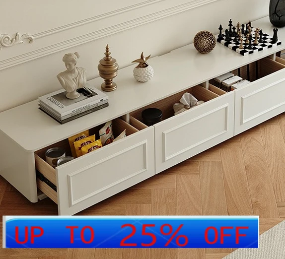 

LMM light cream wind TV cabinet coffee table combination small apartment Internet celebrity home living room solid wood