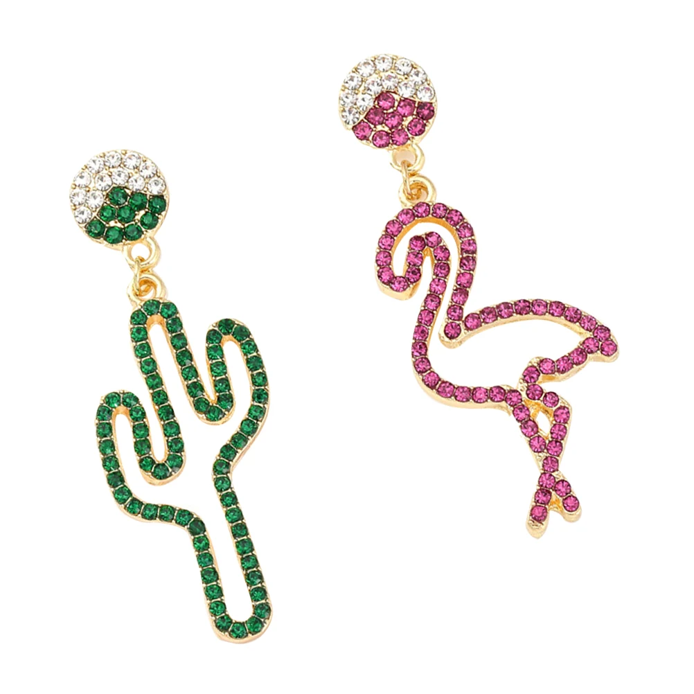 

Earrings Colored Diamond Rhinestone for Women Asymmetrical Cactus Studs Fashion