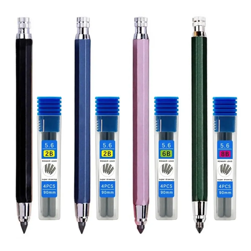 5.6mm Metal Mechanical Pencil 2B/4B/6B/8B Pencil Refill Art Painting Drawing Writing Tool Sketch Comics Design Automatic