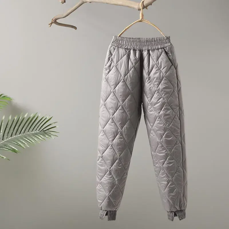 Warm Plaid Women Trousers 2024 New Winter Casual Loose Quilted Female Pants down Cotton-Padded trousers