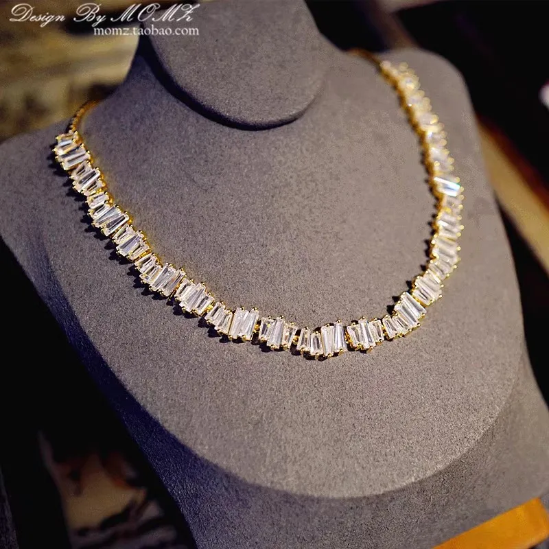 CC  Luxury Necklace for Women Wedding Accessories Bridal Chain Engagement Fine Jewelry Shining Crystal Adjustable Choker S026