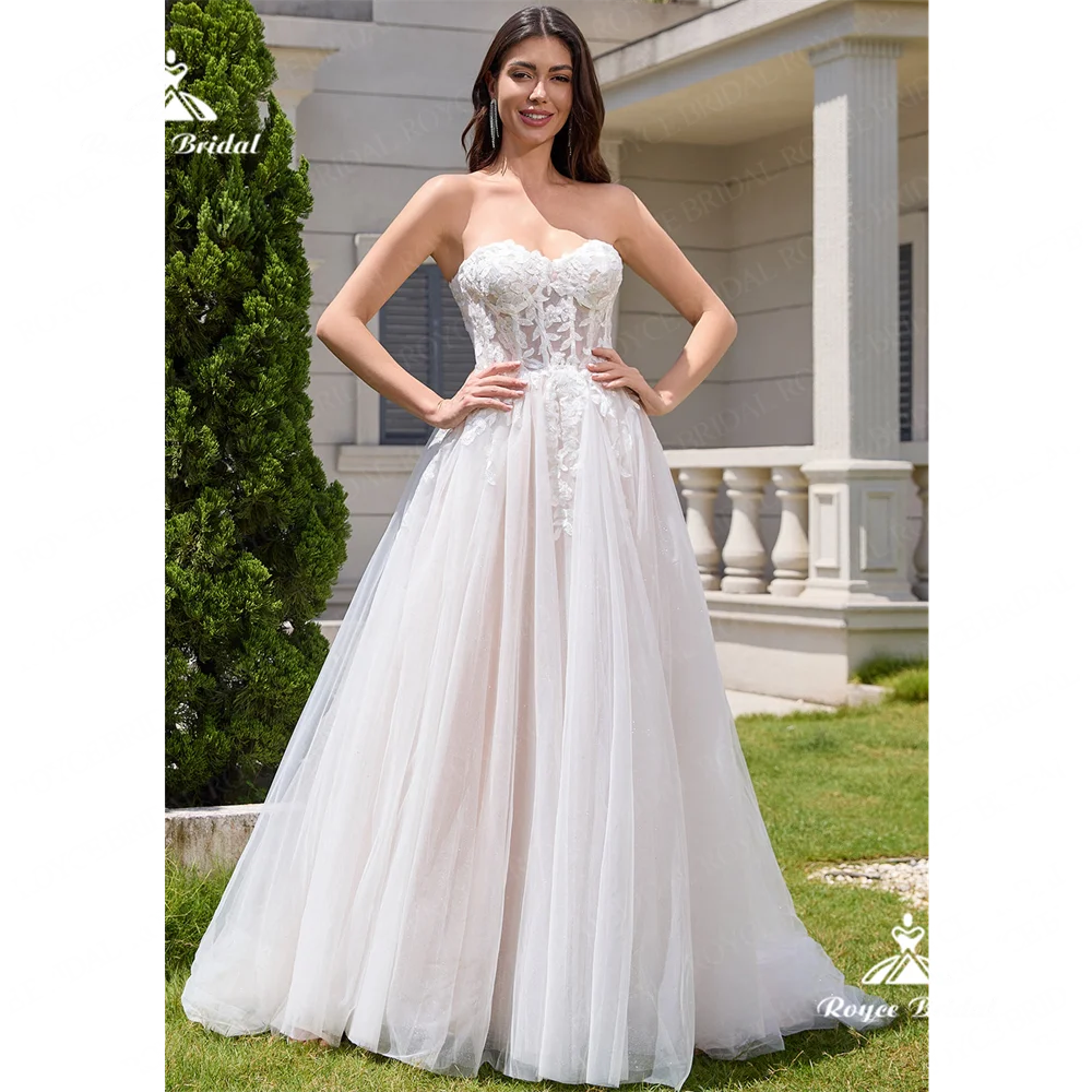 Roycebridal-Robe de mariée sans bretelles A-Line, Robe de mariée en dentelle, Robe de mariée éducative, 2025